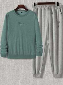 EURMUSE Cotton Men Letter Graphic Sweatshirt & Sweatpants - Multicolor - View 3
