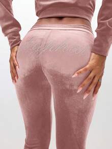 BABYPHAT Low Rise Velour Flare Sweatpants With Rhinestone Embellishments For Comfort And Style - Baby Pink - View 6