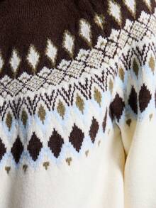 MYSTAURA Women's Casual Colorblock Geometric Pattern Turtleneck Sweater, Autumn/Winter - لون مشمشي - مشاهدة 6