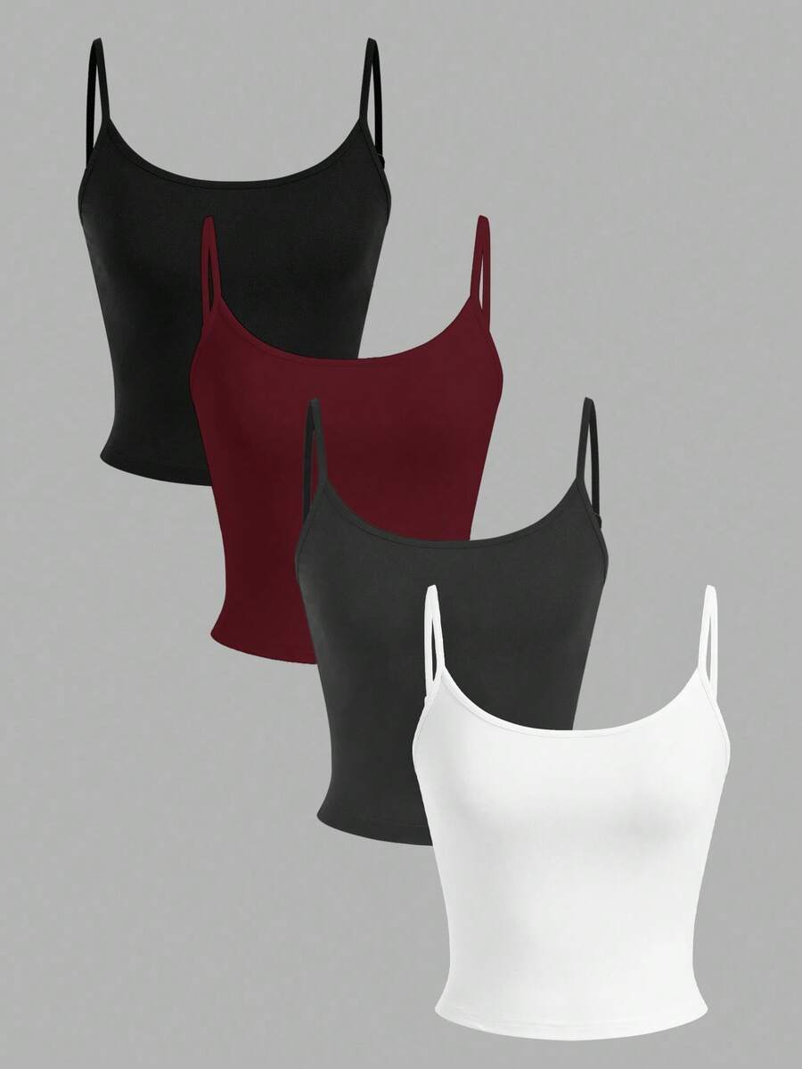 SHEIN EZwear 4pcs Women's Cropped Tight Fit Casual Tank Tops, Suitable For Summer,Tank Top Spring - Multicolor - View 1