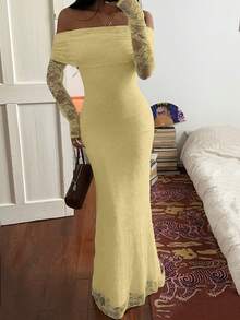 SHEIN Unity Elegant Wedding, Christmas Party Dress - Light Yellow - View 3