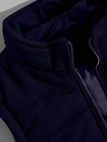 EURMUSE Áo khoác vest không tay mùa đông thông thường chất liệu vải đặc biệt cao cấp cho nam - Màu xanh hải quân - Xem 5