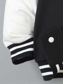 SHEIN Young Boys 2pcs Set: Black Knit Sweater With White Sleeves, Featuring Large Letter "N" Print On Front; Paired With Matching Printed Sports Pants, Ribbed Collar, Cuffs & Hem For Comfort; Casual, Sporty Style Suitable For Spring/Fall, Daily Wear, School, Travel