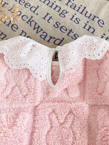 SHEIN 2pcs Baby Girls Floral Collar Cute Bow Long Sleeve Top And Comfortable Coral Fleece Plaid Rabbit Pants Homewear Set, Autumn/Winter - Apricot - View 9