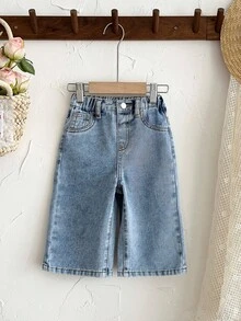 LMoss Kids Celana Jeans Biru Longgar untuk Bayi Perempuan dengan Bordir Bunga Matahari - Light Wash - View 3