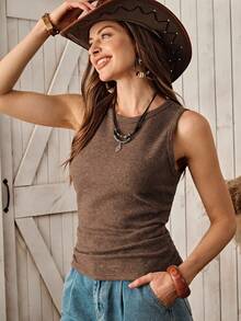 Wildy Women's Casual Country Style Sleeveless Ruched Camisole, Basic Layering Piece For All Seasons, Autumn/Winter,Tank Top - Rust Brown - View 8