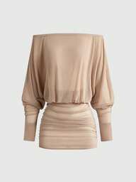 ROMWE Avant Robe de femme avec encolure drapée sexy, décolleté plongeant transparent et épaules dénudées, idéale pour les festivals de musique