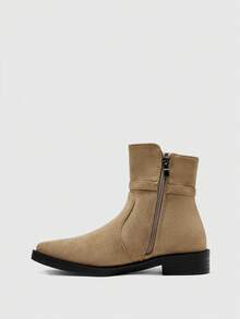 CUCCOO BIZCHIC 女士搭扣设计休闲日常百搭粗跟踝靴 - 卡其色 - 查看 10