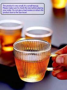 12/6/4/2 件/套垂直条纹锤纹玻璃浓缩咖啡杯带手柄，迷你茶杯和咖啡杯，适合家庭和餐厅使用 - 無色 - 查看 2