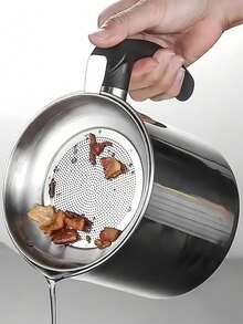 1.4升不锈钢可重复使用滤油壶，带细网滤网 - 专业厨房油脂过滤器，适用于煎炸、烹饪、生物燃料 - 易倾倒壶嘴和舒适手柄，可放入洗碗机清洗