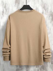 Manfinity Hypemode Men's Letter Embroidered Crew Neck Loose Casual Long Sleeve Pullover Sweatshirt Mens Oversized Street Wear Men Long Sleeve Knit - Apricot - View 2