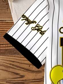 THE POWERPUFF GIRLS X SHEIN 少女夏季条纹花朵、泡泡、毛茛图案短袖 T 恤 - 白色 - 查看 5