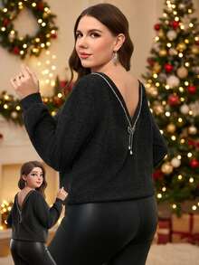 EMERY ROSE Bluza damska w jednolitym kolorze, z ukośnymi ramionami i długim rękawem, luźna i swobodna