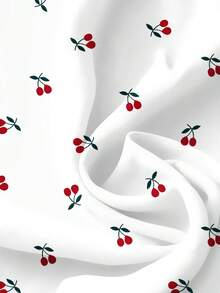 EMERY ROSE Women's V-Neck Cherry Print Ruffle Hem Casual Blouse, Suitable For Summer Spring,Casual - Multicolor - View 3