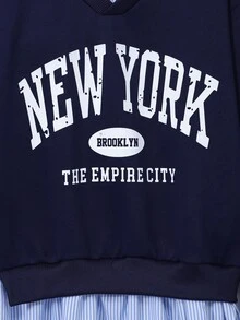 女童卫衣连衣裙，休闲甜美两件套，适合秋季日常穿着 - 藍色 - 查看 4