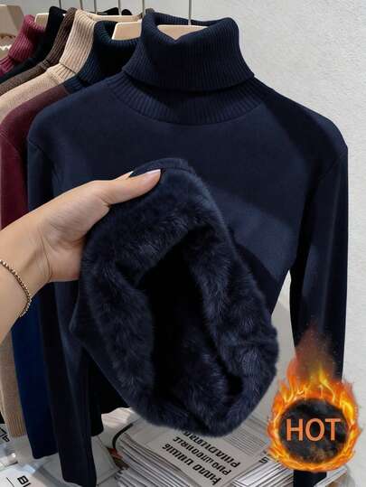 Franclia Jersey de punto de cuello alto, grueso y sin costuras, ajustado y de manga larga, versátil para otoño/invierno