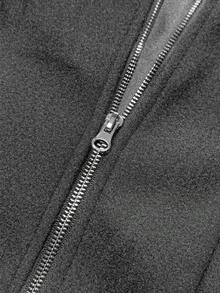 Manfinity Mode 大码纯色插肩袖翻领时尚商务外套 - 深灰色 - 查看 8