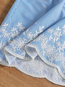 Tween Girls' Vacation Casual Striped Floral Embroidered Halter Top And Pants Set