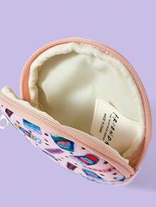 FRIENDS X SHEIN 1pc Milky White Cafe Slogan Cartoon Pattern Coin Purse - Beige - View 4