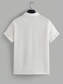 VIVINTIMO Set di camicia a maniche corte e pantaloncini di colore solido casual da uomo per l'estate - Bianco - Visualizzare 4