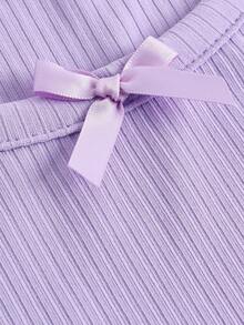 Conjunto de pijama de verão para menina, casual, de cor sólida, com blusa de manga curta e calça.