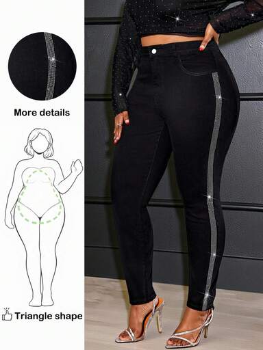SHEIN BAE Plus Size Mid-Waist Solid Color Casual Slim-Fit Jeans, For Pear Triangle Body Shape/2026 /New Year