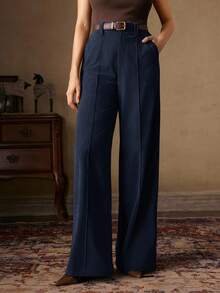 Anewsta 女士棕色灯芯绒长裤，独特设计，复古搭扣腰带，适合通勤、办公和休闲穿着，秋冬季款