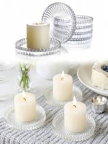 4pcs Glass Pillar Candle Holder Plates, Round Glass Candle Plates For Dinner Wedding Party Table Centerpieces (Transparent, Amber, Pink, Green, Blue, Black) Coasters For Wedding Valentine's Day Table Centerpieces Room Home Decor Coffee Coasters Ashtrays Festival Event Supplies Family Gathering Theme Party - Multicolor - View 2