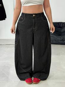 Jeanoix Damen Jeans in Große Größen mit weitem Bein, Lässig-Stil - Schwarz - Übersicht 4