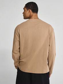 Musero Áo thun dài tay cổ tròn dáng rộng vai rớt in họa tiết "NOTES" - Thích hợp mặc nhiều lớp trong mùa Xuân Hè. - Lạc đà - Xem 4