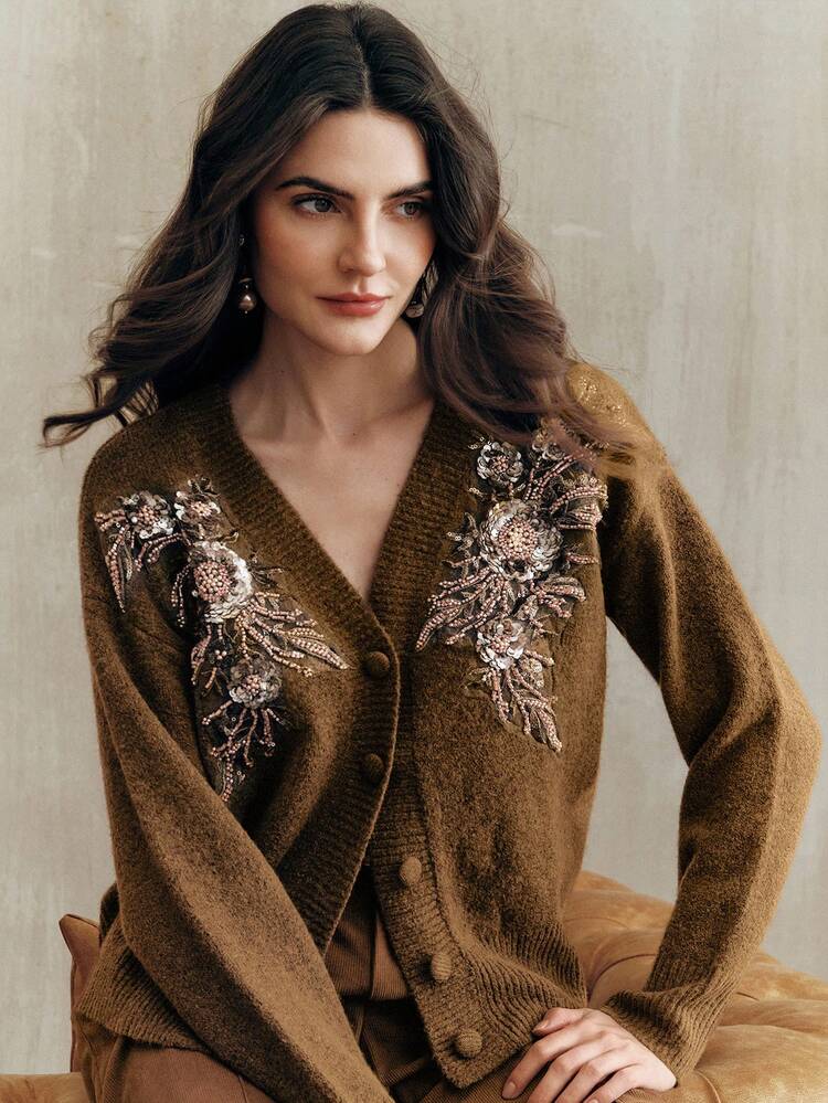 Handmade Knitted Cardigan, Suitable For Autumn, Fall, Winter, Going Out, Elegant, Formal, Party, Chic, New Year, Christmas, Work, Graduation, Wedding, Women's Winter Clothes