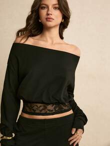 Poéselle Women's Casual, Stylish, And Simple Solid Color Off-Shoulder And Outfit Spring&Summer Outfit Women - Black - View 4