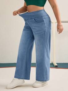 Flexra 大码女式休闲高腰直筒牛仔裤 - 淺色水洗藍 - 查看 6