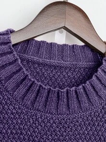 Franclia 2pcs Solid Color Knitted Sweater And Pants Set, Casual And Versatile, Autumn/Winter - Violet Purple - View 5