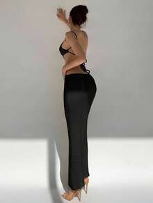 Aloruh Váy dệt kim ôm sát, cổ chữ U, không tay, thoải mái dành cho nữ - màu đen - Xem 5