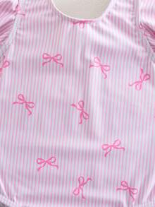 SHEIN 1 Paquete Traje de baño de niña bebé con gran lazo rosa decorado en la espalda, estampado de lazo rosa en todo el Body, adecuado para vacaciones y juego, apropiado para primavera y verano - Rosa - Ver 6