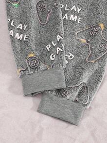 2pcs Boys' Long Sleeve Fleece Pajama Set With Video Game Graphic, Soft & Comfortable, Grey, Winter Fall - Grey - View 3