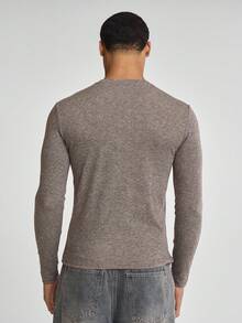 Musero Fitted Long Sleeve Basic Plain Style Button Through Top Autumn Winter Essentials Capsule Wardrobe - Brown - View 4