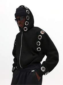 Áo Hoodie dáng rộng SUMWON với khóa kéo và khoen kim loại lớn, phong cách đường phố cá tính, điểm nhấn cho mùa thu đông. - màu đen - Xem 6