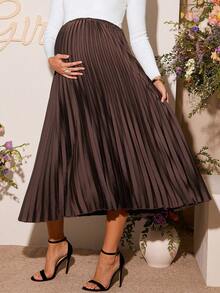 Loomaby 孕妇优雅飘逸弹力腰褶裥半身裙，秋季