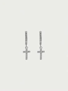 Glisma Cubic Zirconia Cross Drop Earrings - Silver - View 2