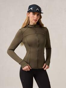 OutZeal 女士运动卫衣 秋冬健身房锻炼休闲保暖长袖修身拉链外套 - 咖啡棕 - 查看 9