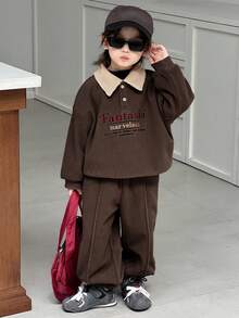 DAZY 男童休闲字母刺绣卫衣和运动裤套装，秋冬款