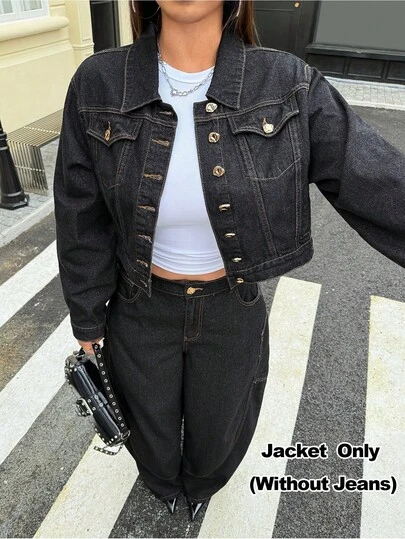 Jeanoix Plus Size Women's Fashionable Casual Washed Jacket