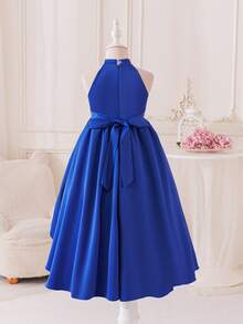 女童公主亮片连衣裙，宝蓝色喇叭裙摆，生日派对婚礼正式礼服，中东和欧洲风格，四季皆宜 - 藍色 - 查看 2