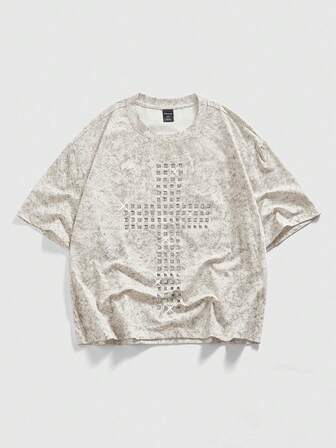 Street Life Camiseta de moda de verano para hombres con adorno de cruz de rhinestone