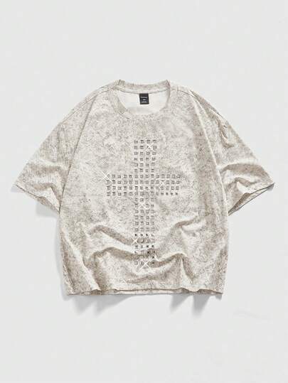 Street Life T-shirt à la mode pour hommes en été avec ornements de strass en forme de croix