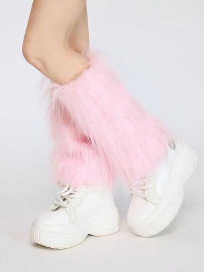 Kawaii 1 par de calentadores de piernas con volantes en forma de corazón, tema de niña vainilla con brillo rosa, para todas las estaciones