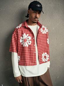 AXEPEAK Men's Casual Plaid & Letter Print Short Sleeve Shirt, Summer - Multicolor - View 6