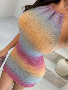 Shopreo 女士渐变色修身挂脖针织中长连衣裙 - 彩色 - 查看 5